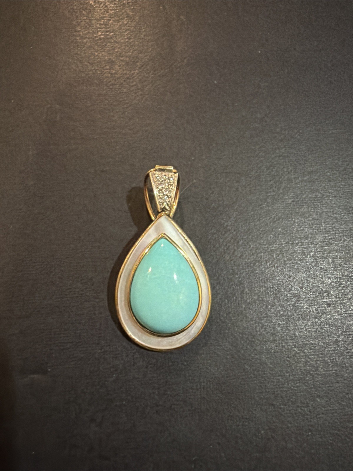 14K Yellow Gold Turquoise MOP & Diamonds Pendant