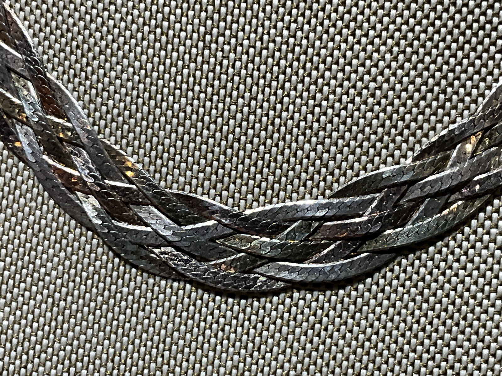 two tones 10mm Wide Braided Herringbone Italy Sterling Silver Necklace 15” /16gr