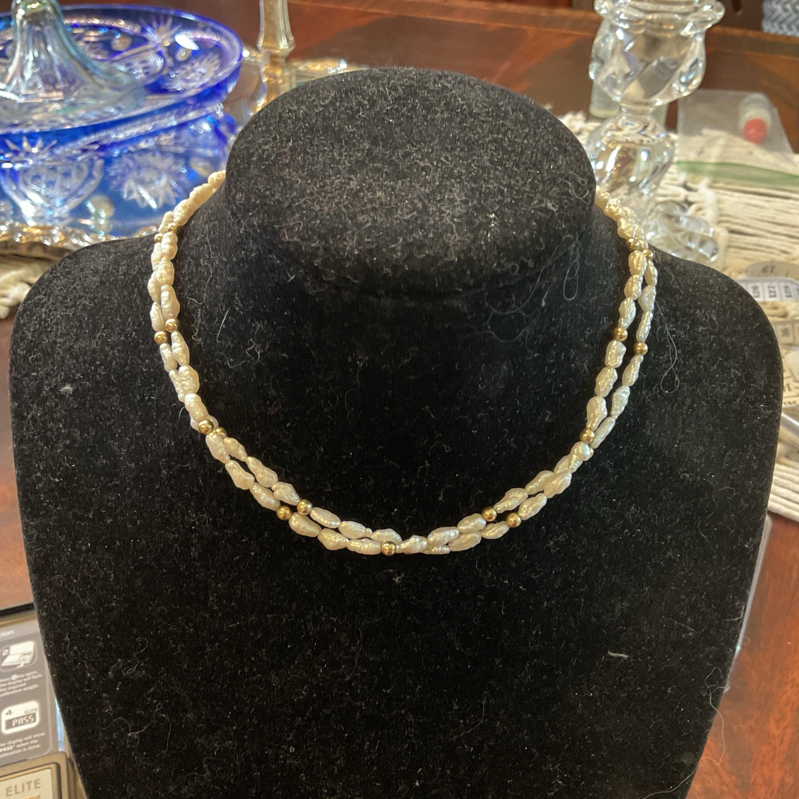 14K Gold & Small Rice Pearl Necklace –Convertible Single or Layered Strand,7.62g
