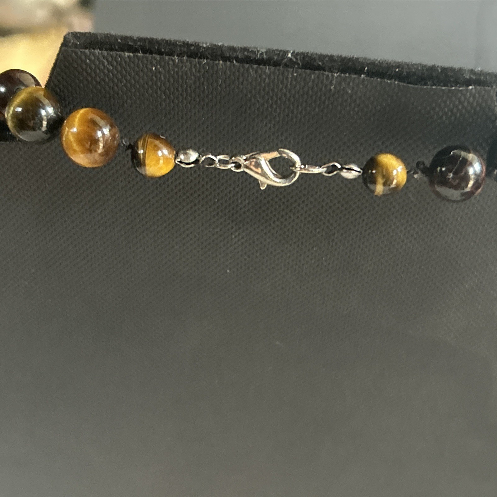 10mm Tiger’s Eye Beaded Necklace Knotted Brown, Red, Black Tones 26” Gemstone