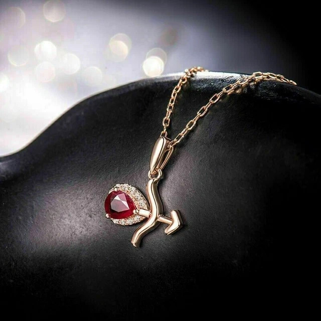 1.Ct Pear Cut Simulated Red Ruby Diamond Women’s Pendant 14K Rose Gold Plated
