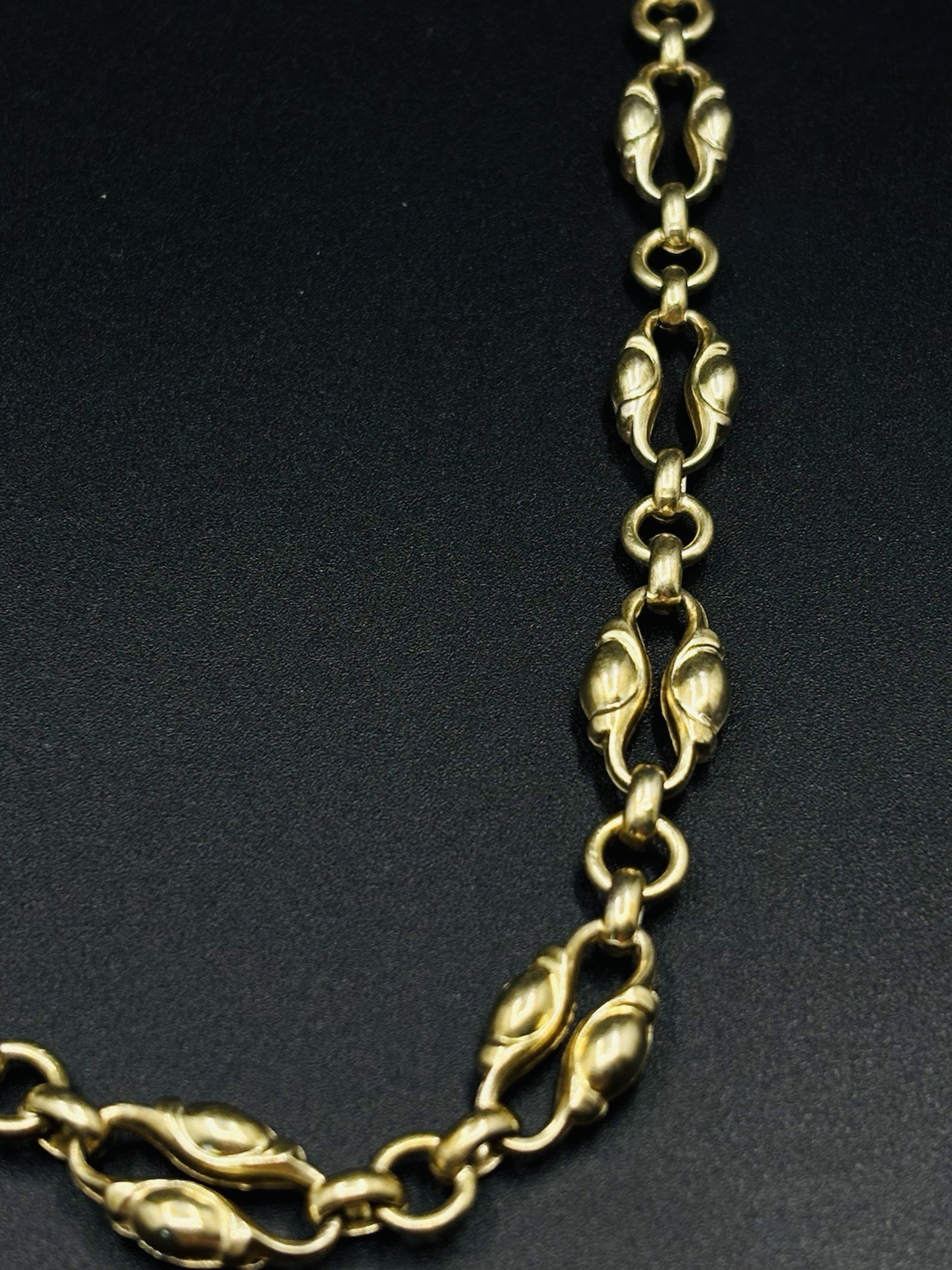 Vintage 835 German Silver Gold Plated Puffed Mariner Link Chain Necklace 17.5″