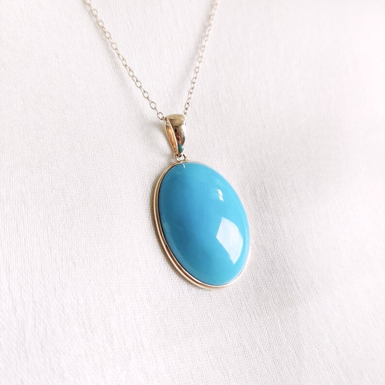 Sterling Silver Sleeping Beauty Turquoise Pendant, Gold Plated Handmade Jewelry