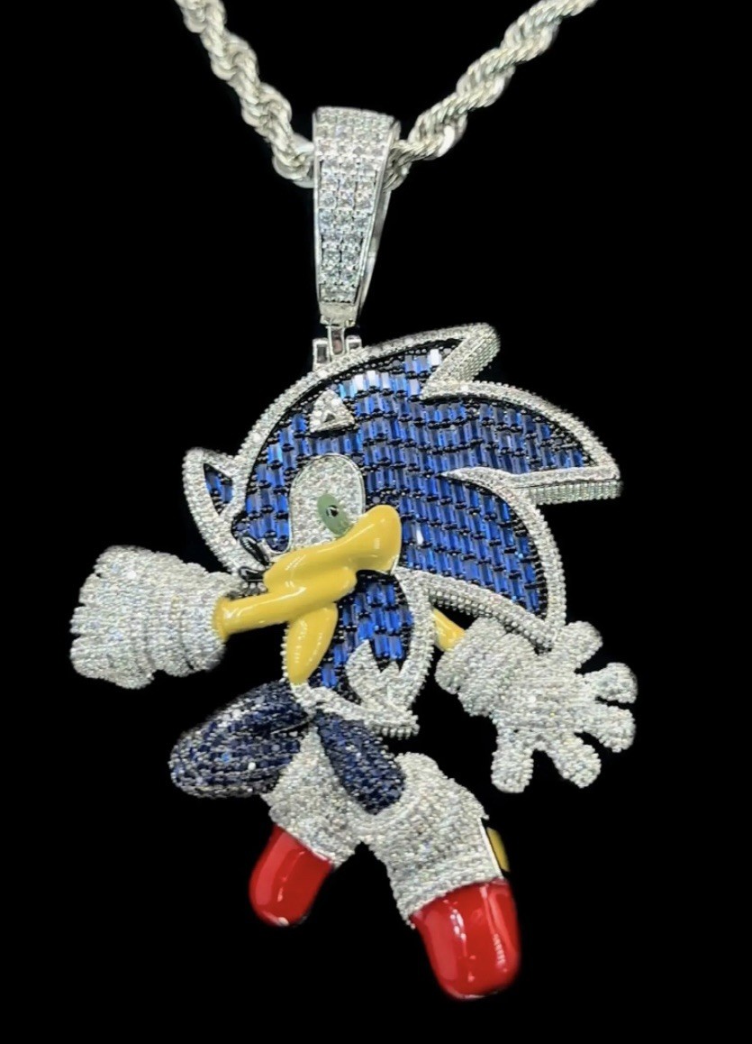 Moissanite Sonic The Hedgehog Pendant, VVS/D color, 925