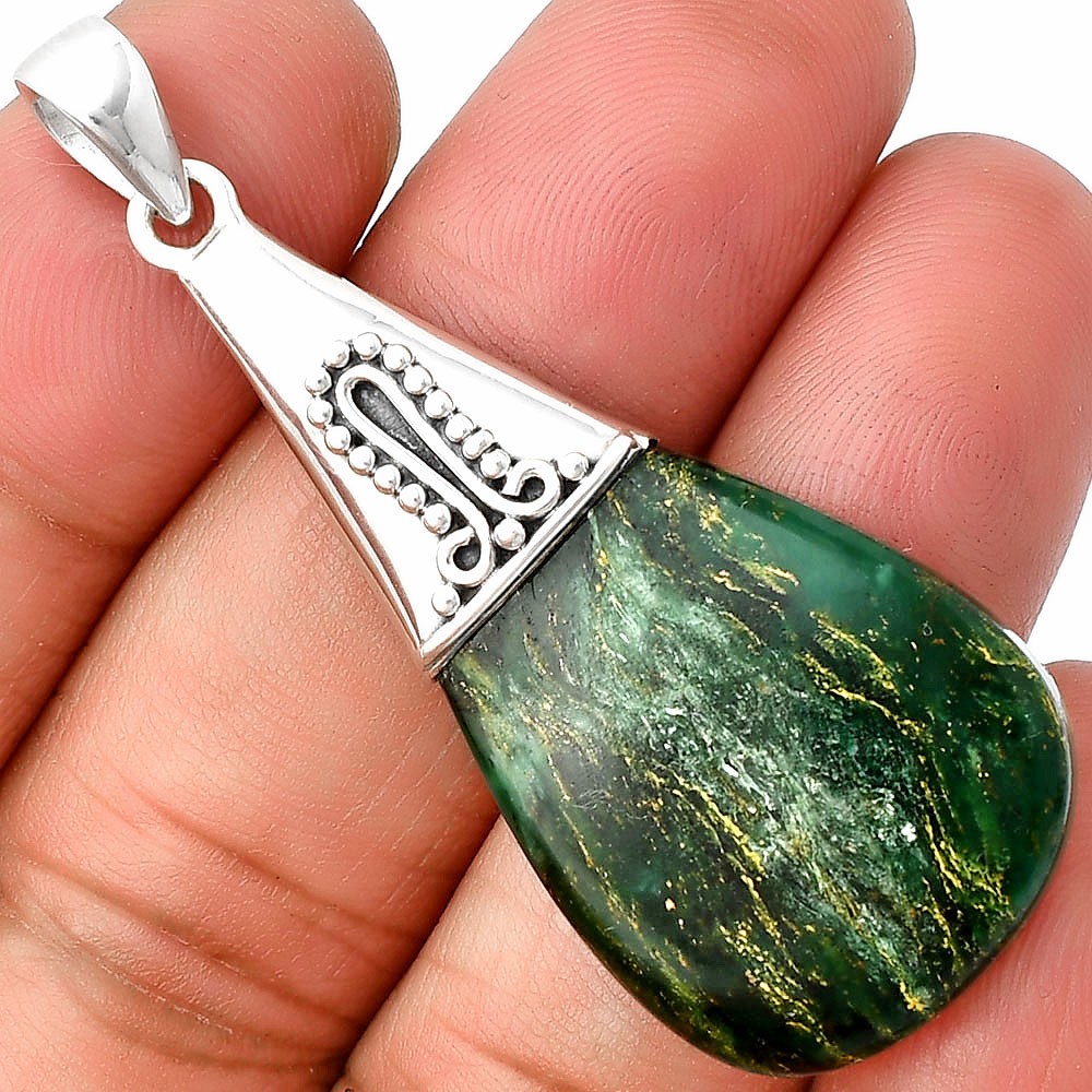 Natural Green Fuchsite 925 Sterling Silver Pendant Jewelry P-1139