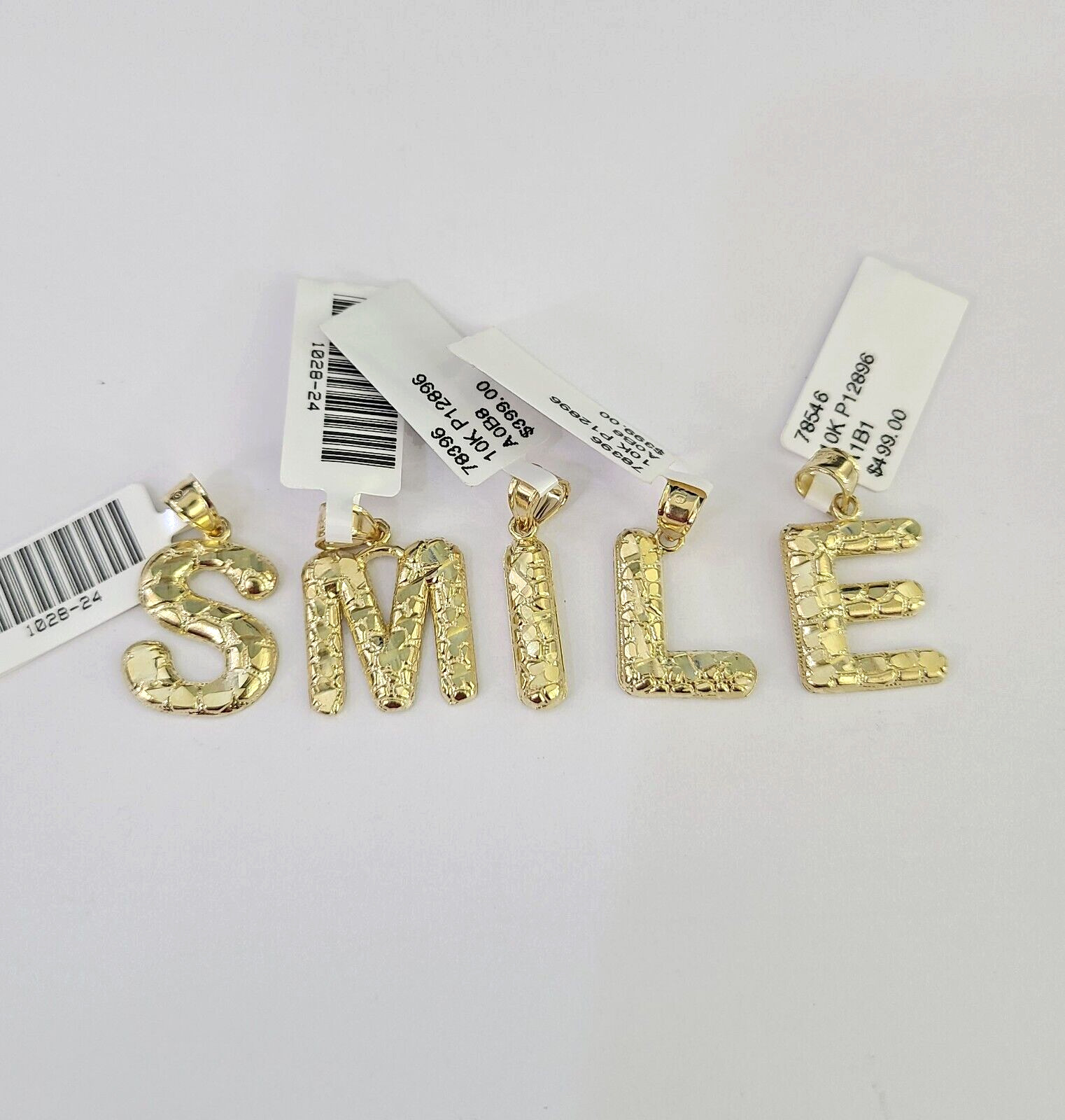 10k Yellow Gold Initials Charm Pendant A-Z Nugget Alphabets Men Women Real
