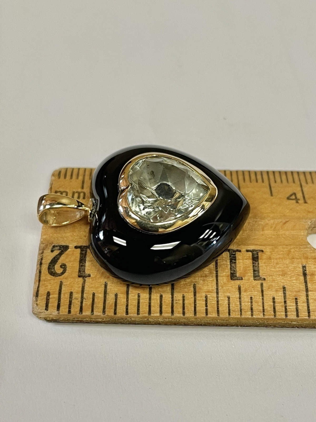 14 K Yellow Gold Ladies Heart Pendant Black Onyx Blue Topaz