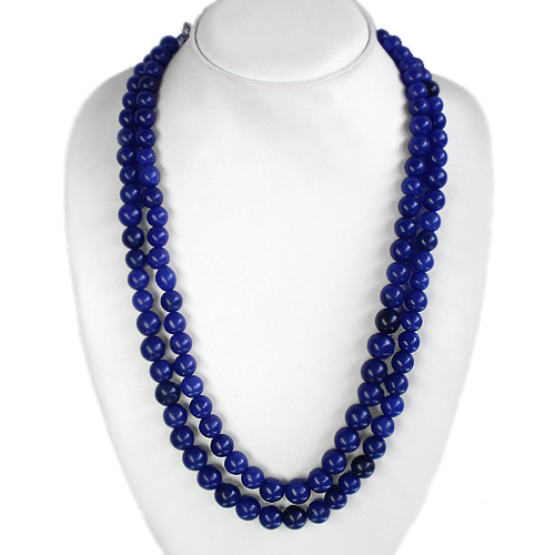 TOP GRADE SELLING 657.00 CTS NATURAL 2 LINE BLUE SAPPHIRE ROUND BEADS NECKLACE