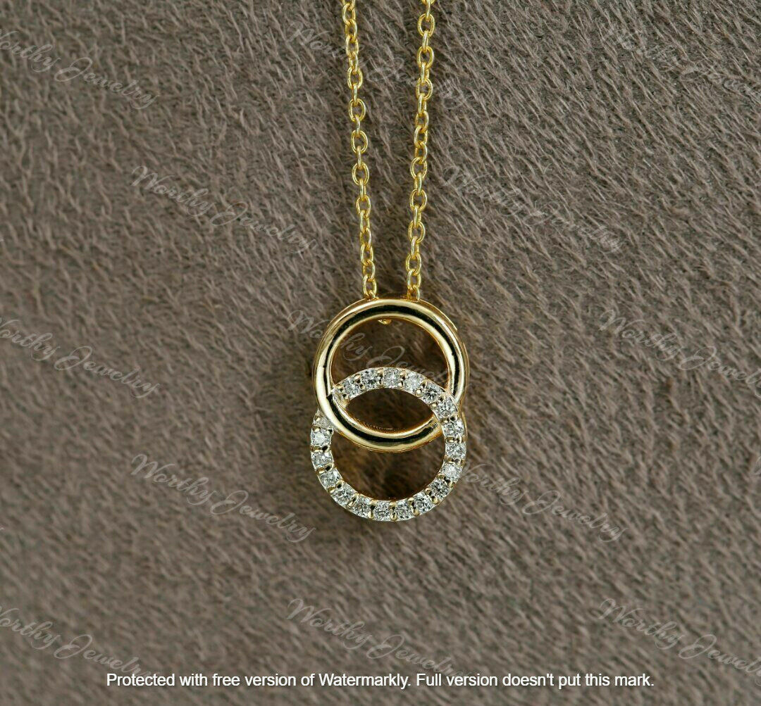 0.20Ct Round Cut VVS1/D Diamond Circle Pendant 14K Yellow Gold Finish Free Chain