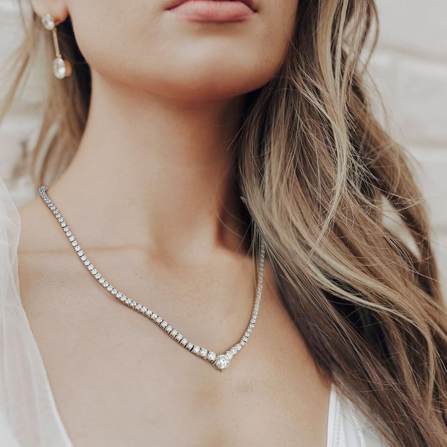 14 Ct Round Cut Diamond Created Party Wear Necklace Chain 925 Sterling Silver
