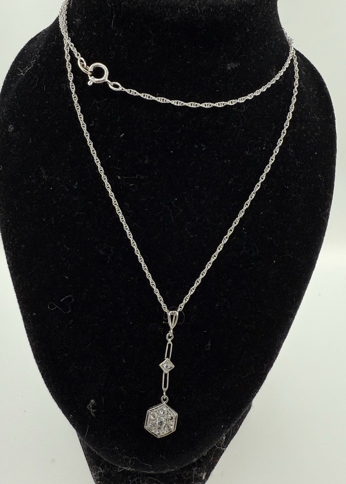 14K & Platinum900 .50Cttw Diamond Hex. Pendant Necklace 20″,2.27g approx
