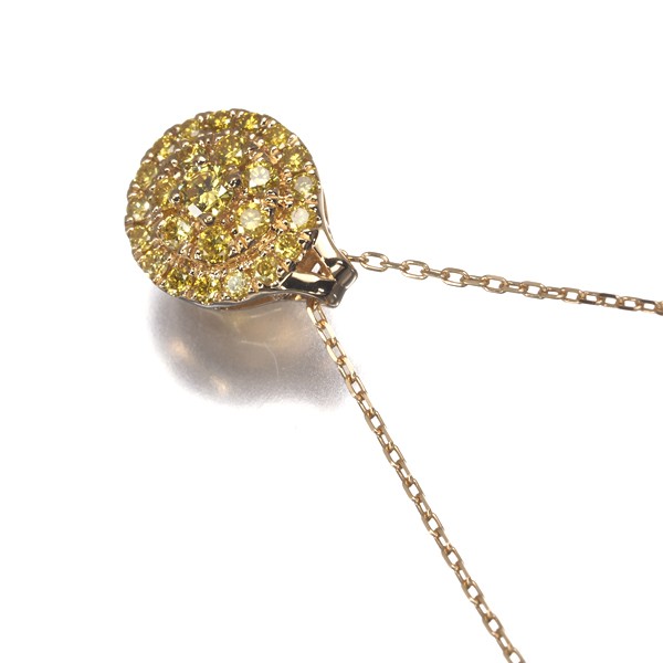 Yellow Diamond 0.20ct Paved Circle Necklace 18K 750 Yellow Gold