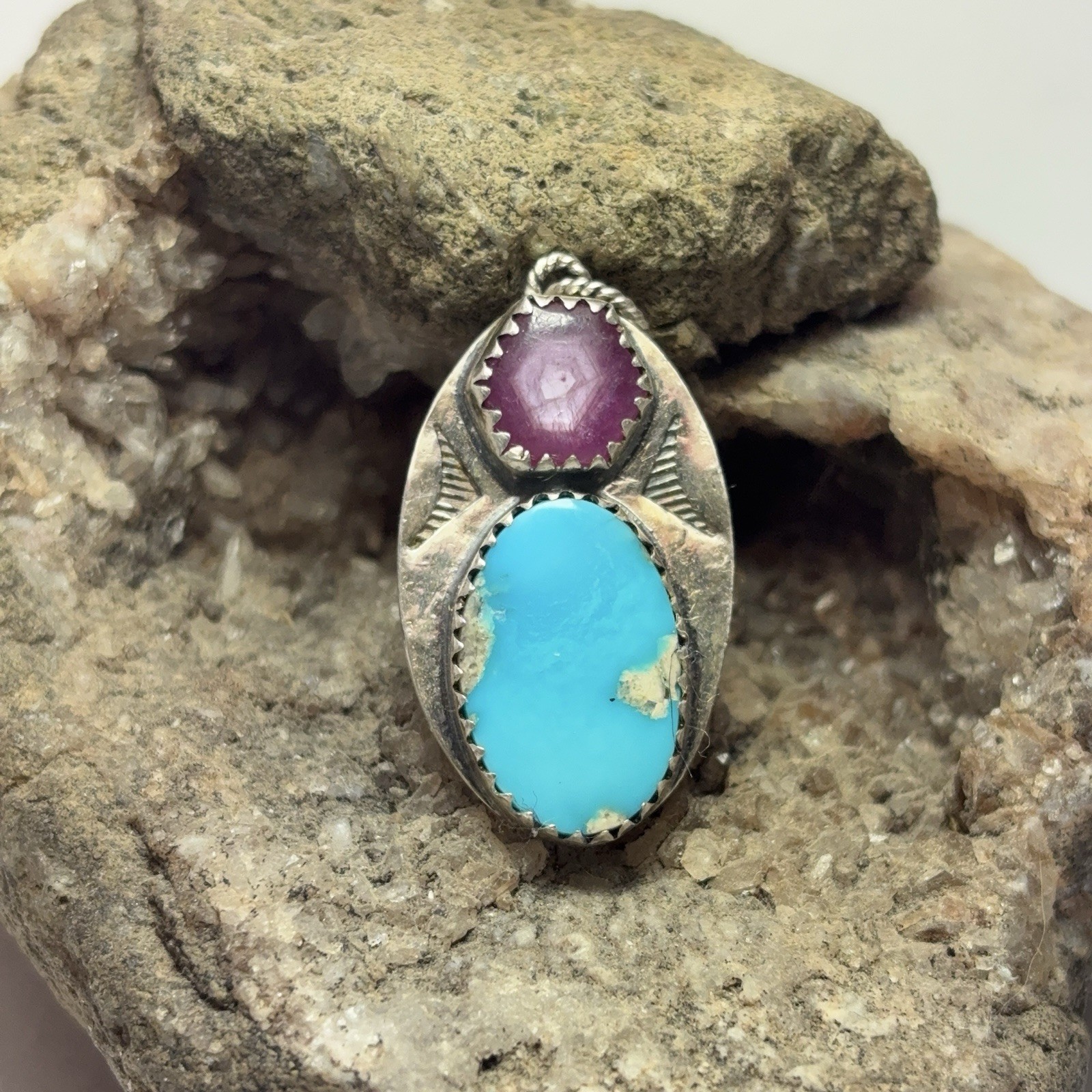 16 Ct Tw Natural Morenci, Arizona Turquoise & Ruby Sterling Silver Gem Pendant