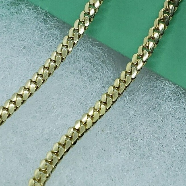 18K Solid Yellow Gold Miami Cuban Link Chain Necklace Men 2.5mm-4mm Size 18″~24″