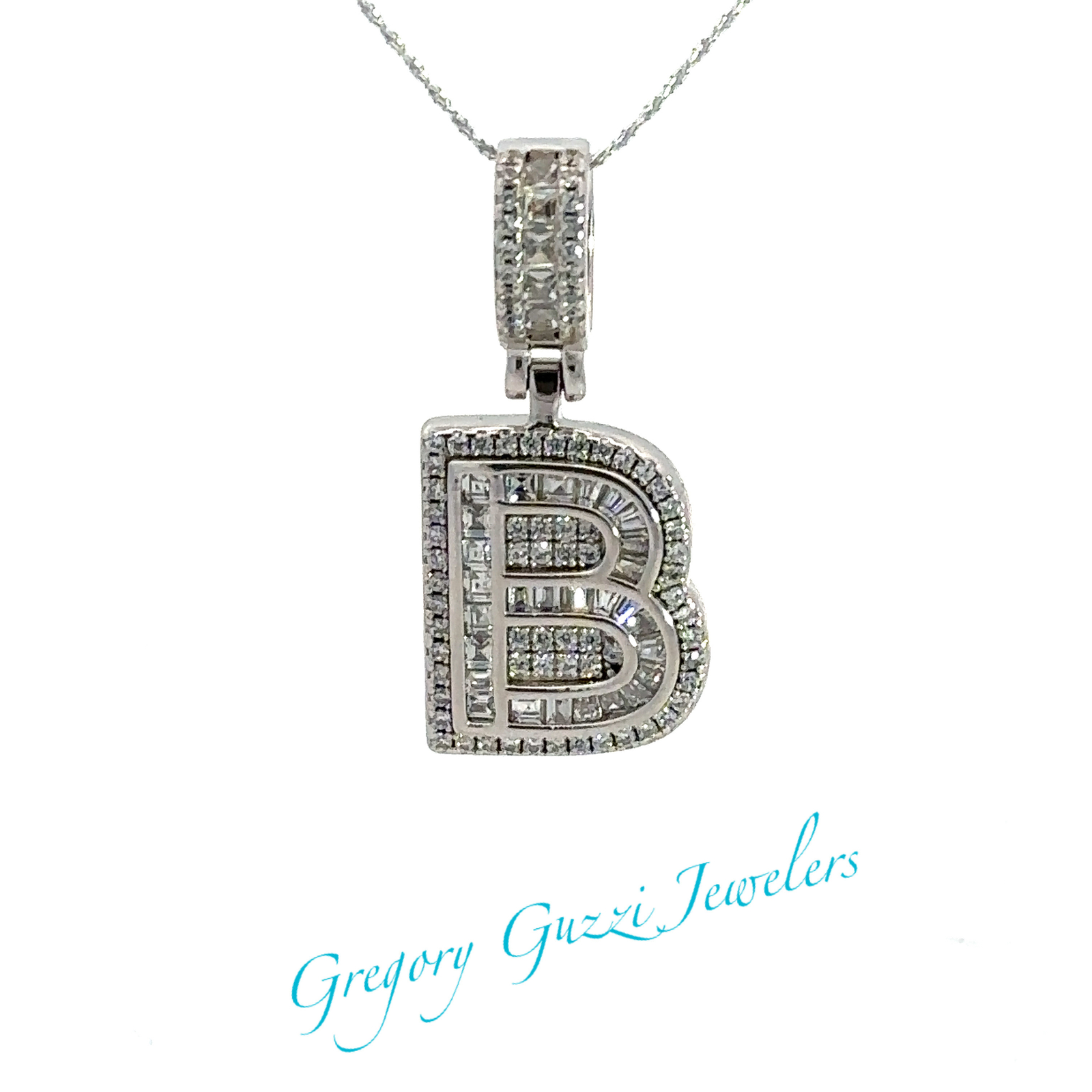 Sterling Silver CZ Pendant Letter B (13mm x 30mm)