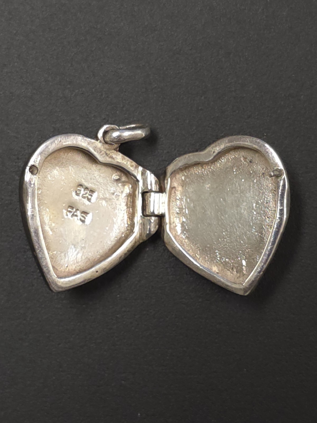 925 Sterling Silver Heart Locket Pendant w/ Round Gray Marcasite, Love