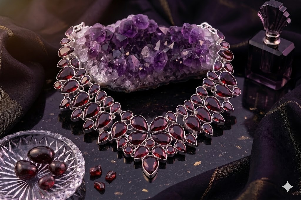 Red Garnet Gemstone Handmade 925 Sterling Silver Jewelry Necklace Size-18