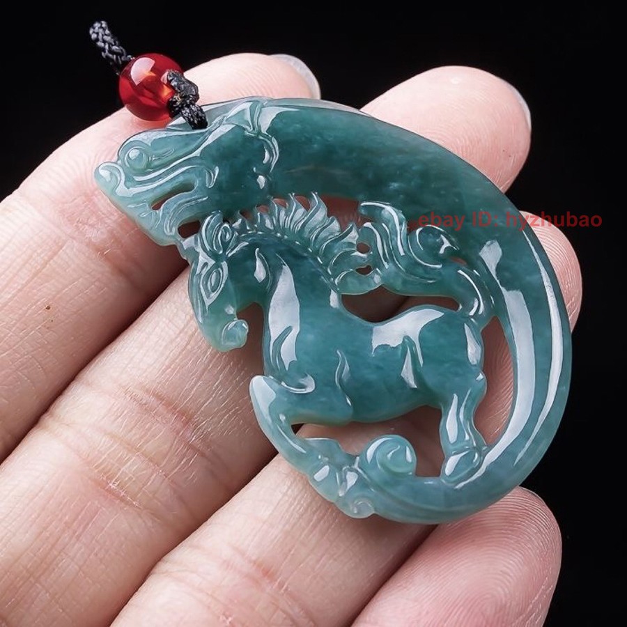 Certificate Natural Grade A Jade Jadeite Carving Dragon Horse Pendant Necklace