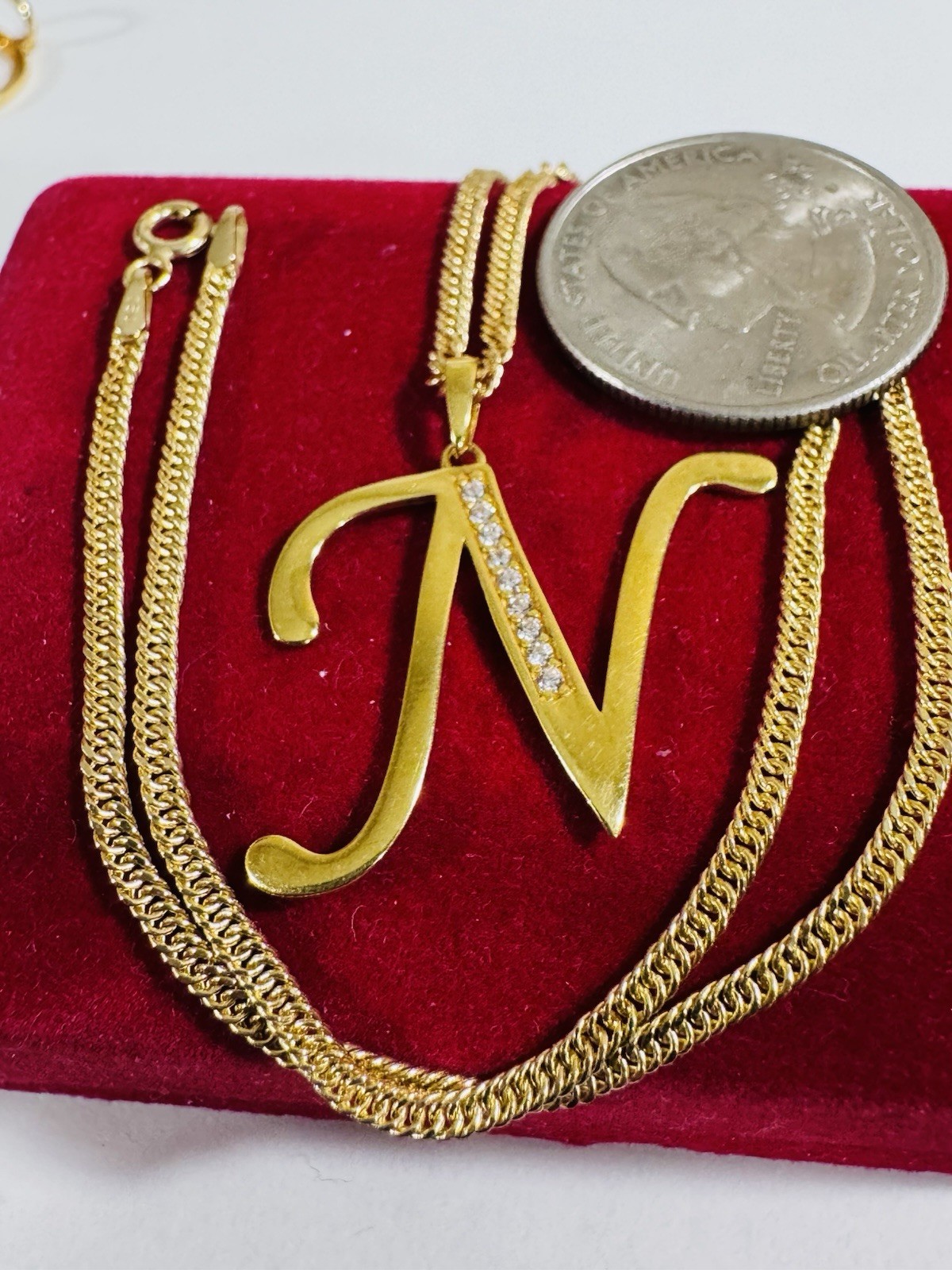 18K 750 Saudi Gold Letter N Set Necklace 15.6/16” Inch Long 4.54g 2.2mm