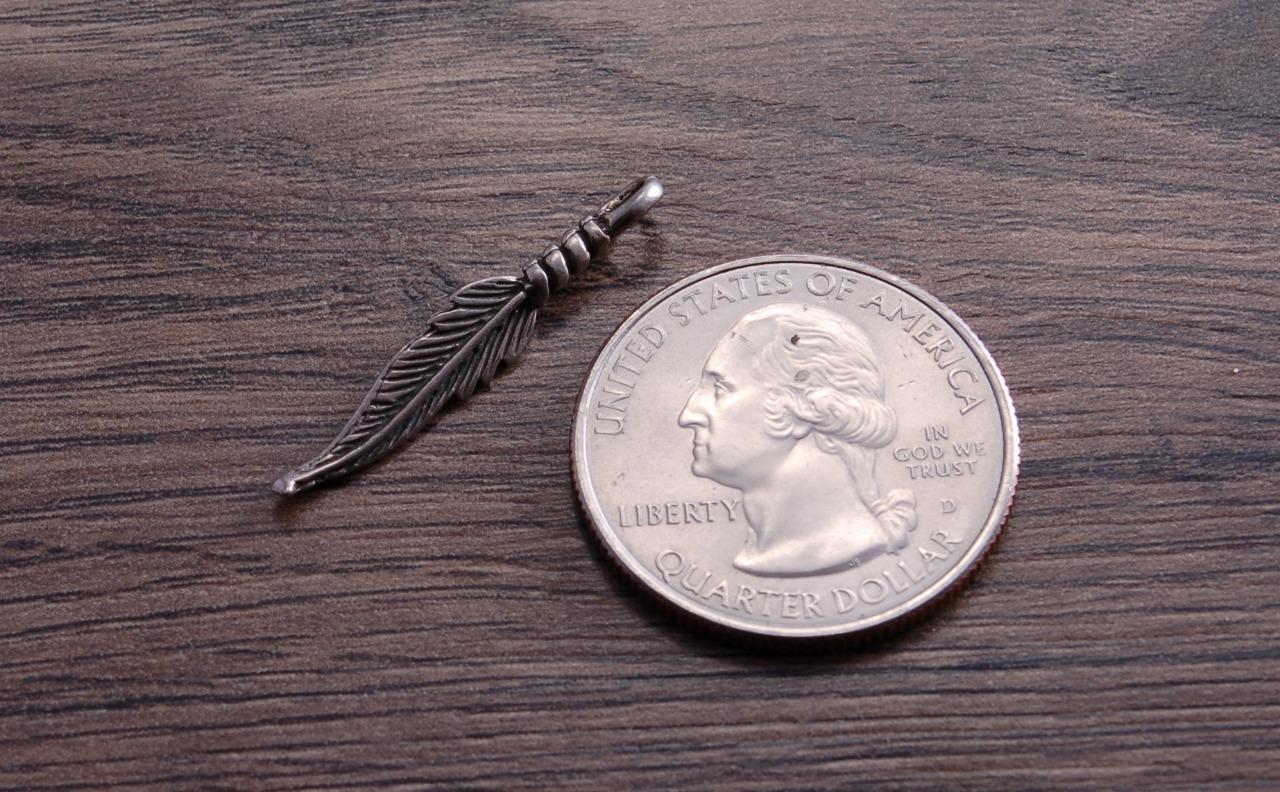 Sterling Silver Small Double-sided Feather Charm Pendant ONE PIECE DB2N