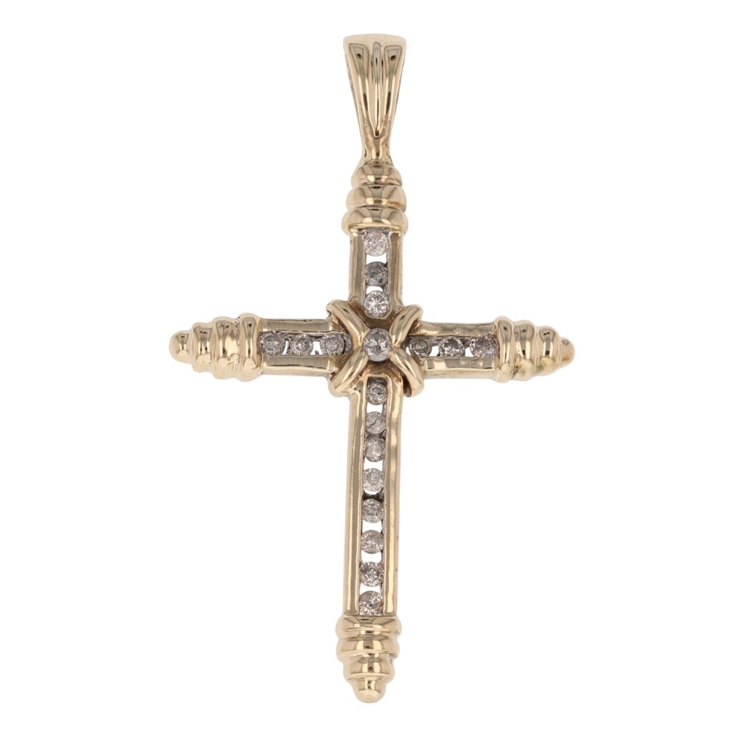 .19ctw Diamond Channel-Set Religious Cross Pendant No Chain 10k Yellow Gold
