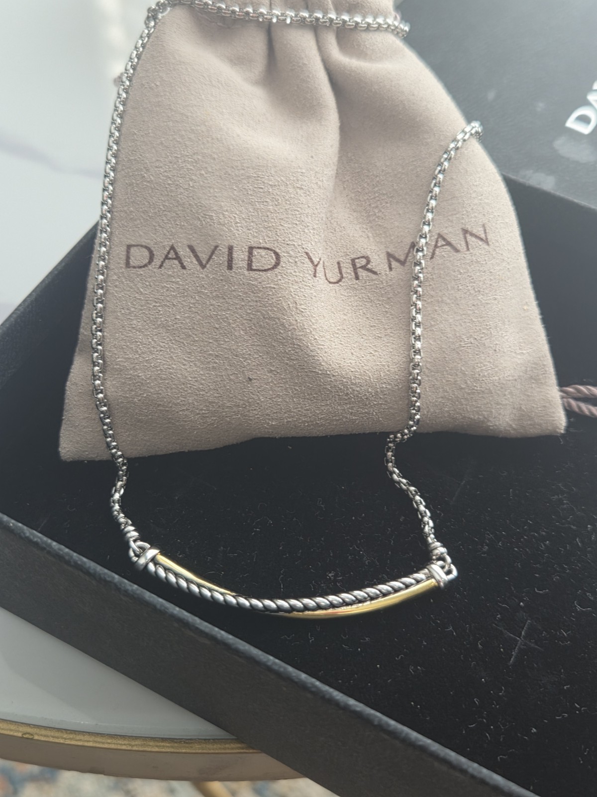 David Yurman Sterling 925 Silver Crossover Bar Necklace 22″ with 18K Gold