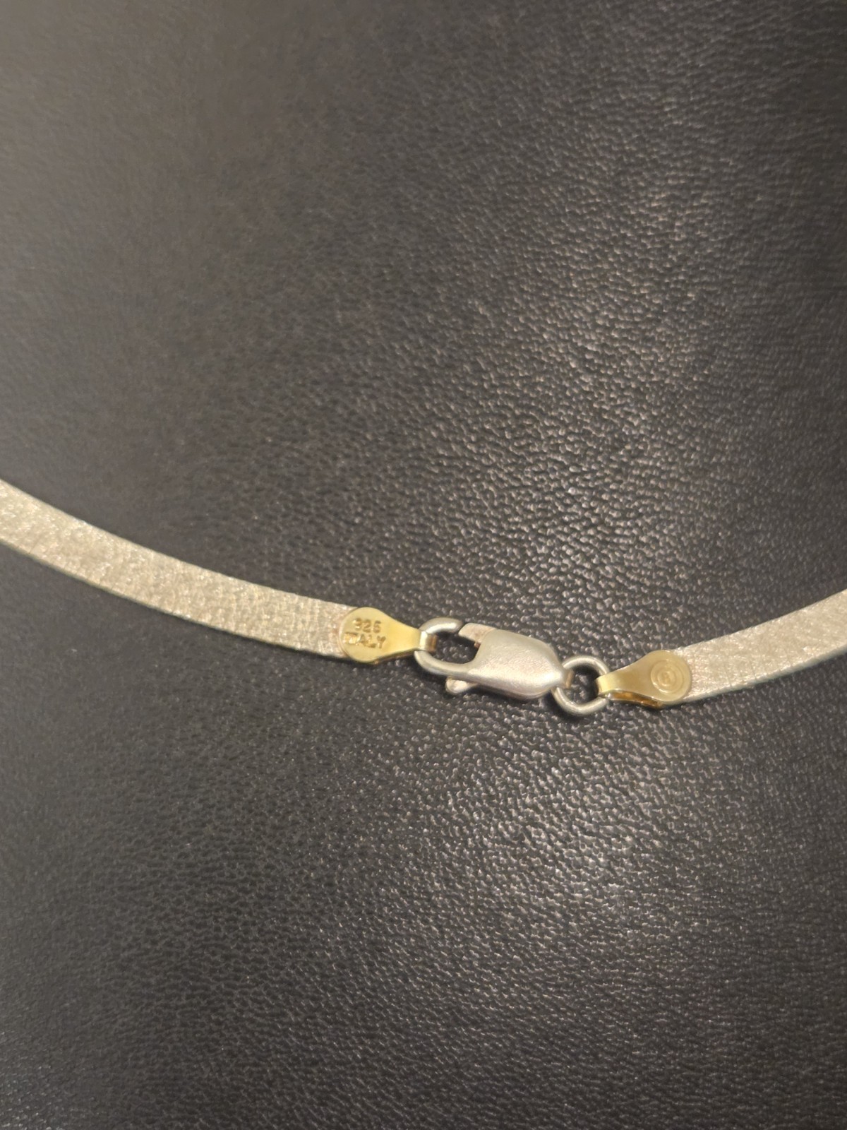 ITALY STERLING SILVER REVERSIBLE HERRINGBONE NECKLACE SILVER ONE SIDE GOLD OTHER