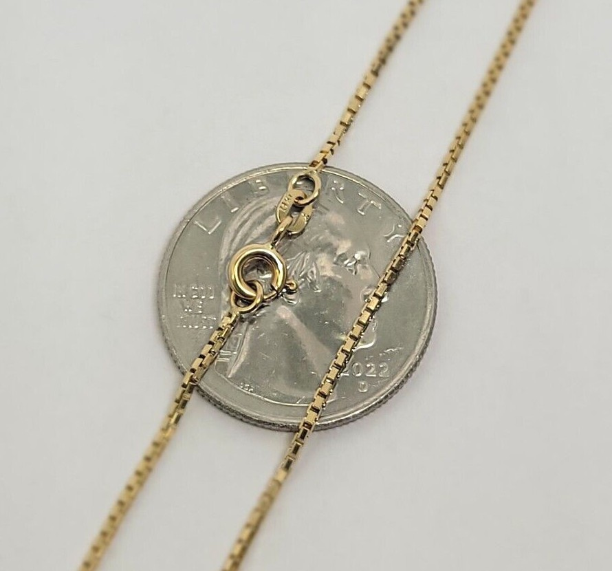 Authentic 14K Solid Yellow Gold Box Chain Necklace 0.55mm-2.5mm All Size 16″-30″