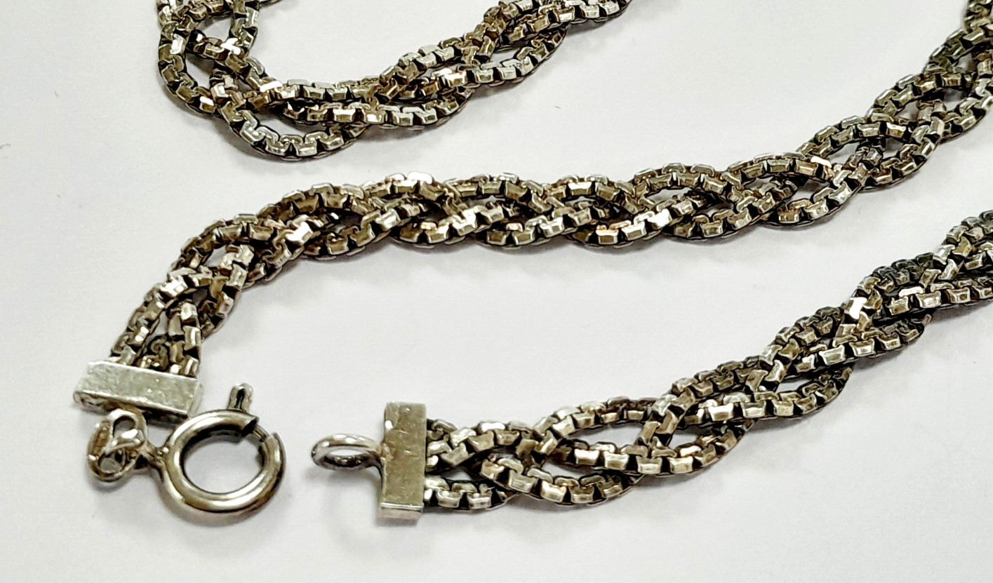 VINTAGE ITALIAN FLAT BRAIDED 925 STERLING SILVER 40 cm NECKLACE 17.2 g