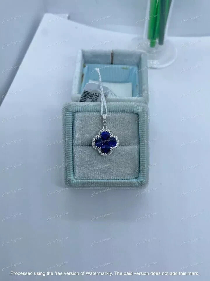 2Ct Oval Cut Lab-Created Blue Sapphire Clover Shape Pendant 14k White Gold Over