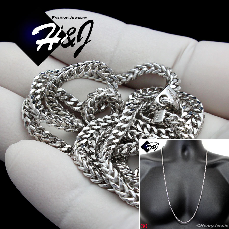 30″MEN 925 STERLING SILVER 3.5MM SILVER FRANCO BOX CURB LINK CHAIN NECKLACE*SN8