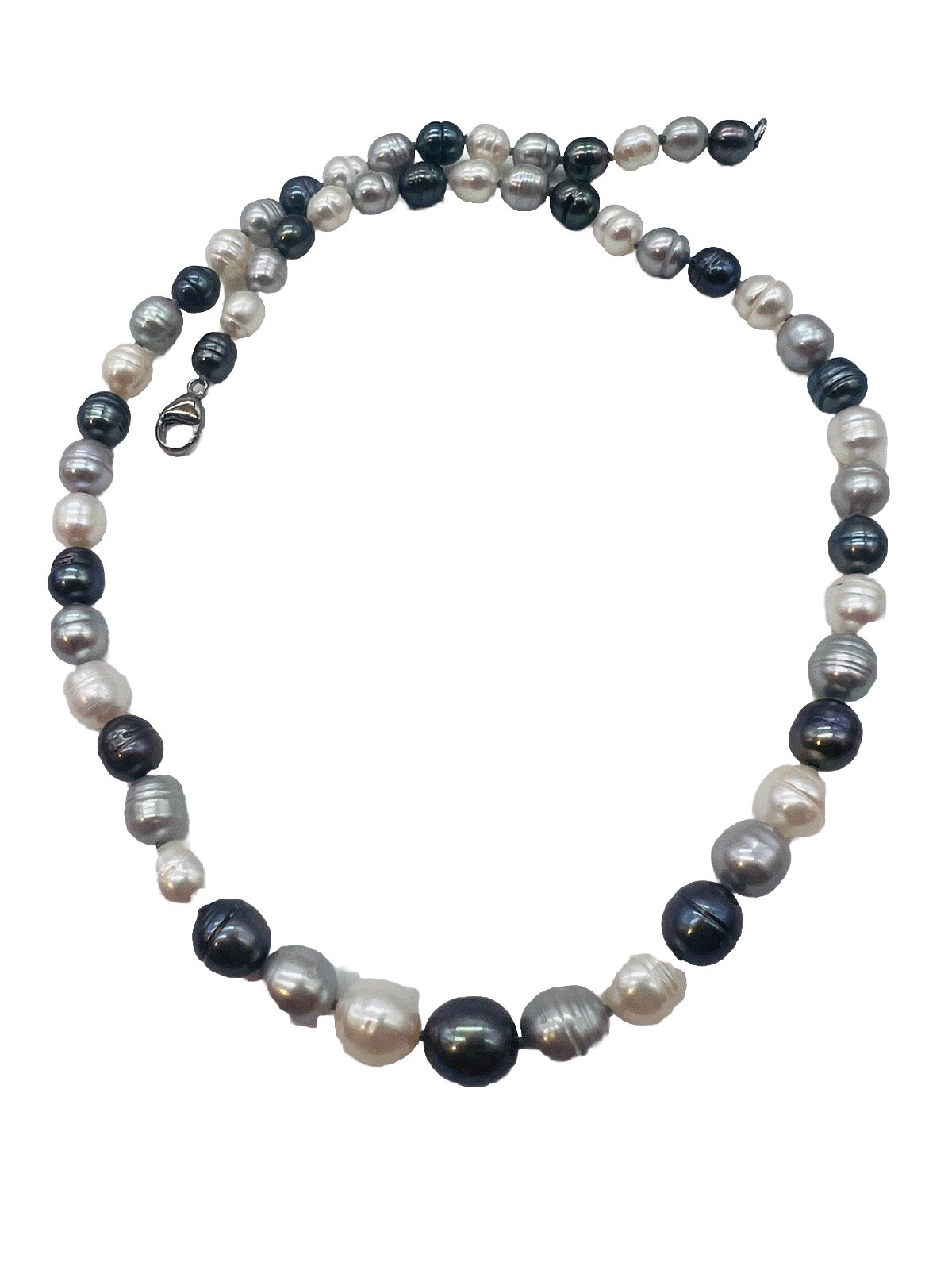 Honora Graduated Pearl Necklace Gray White Black Tuxedo 20″ Sterling Silver