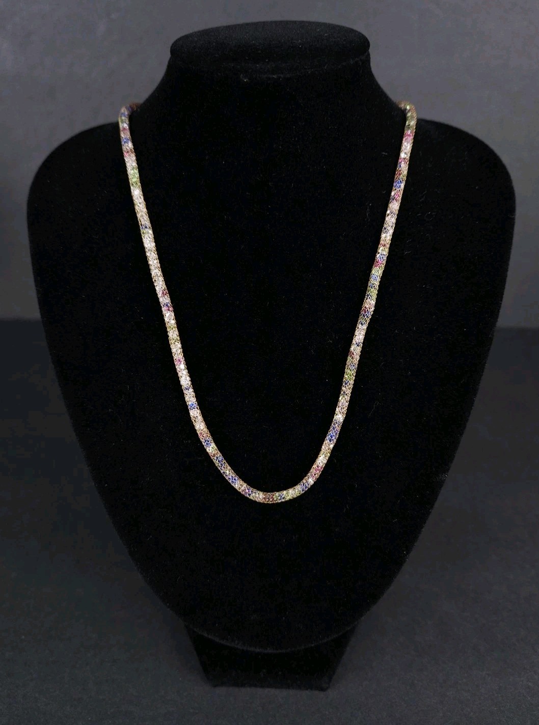 ITAOR 14KT (585) Italy Rainbow Crystal Mesh 15″ Chain Necklace