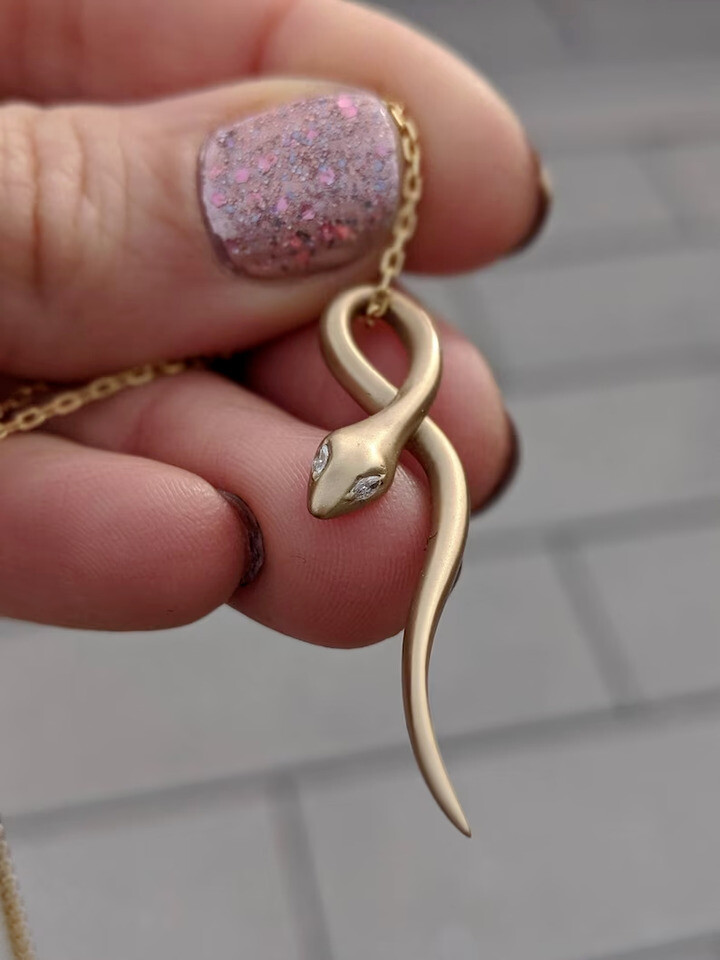 0.10Ct Marquise Lab Created Diamond Eye Snake Pendant Necklace 14k Gold Plated