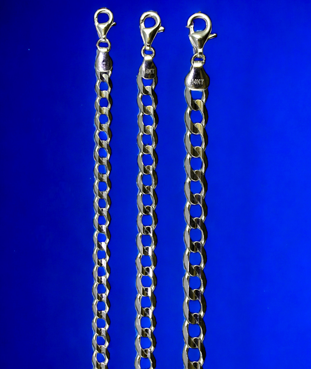 14K White Gold SOLID Curb Cuban Necklace Bracelet Chain Real Gold 2mm-5mm 7″-30″