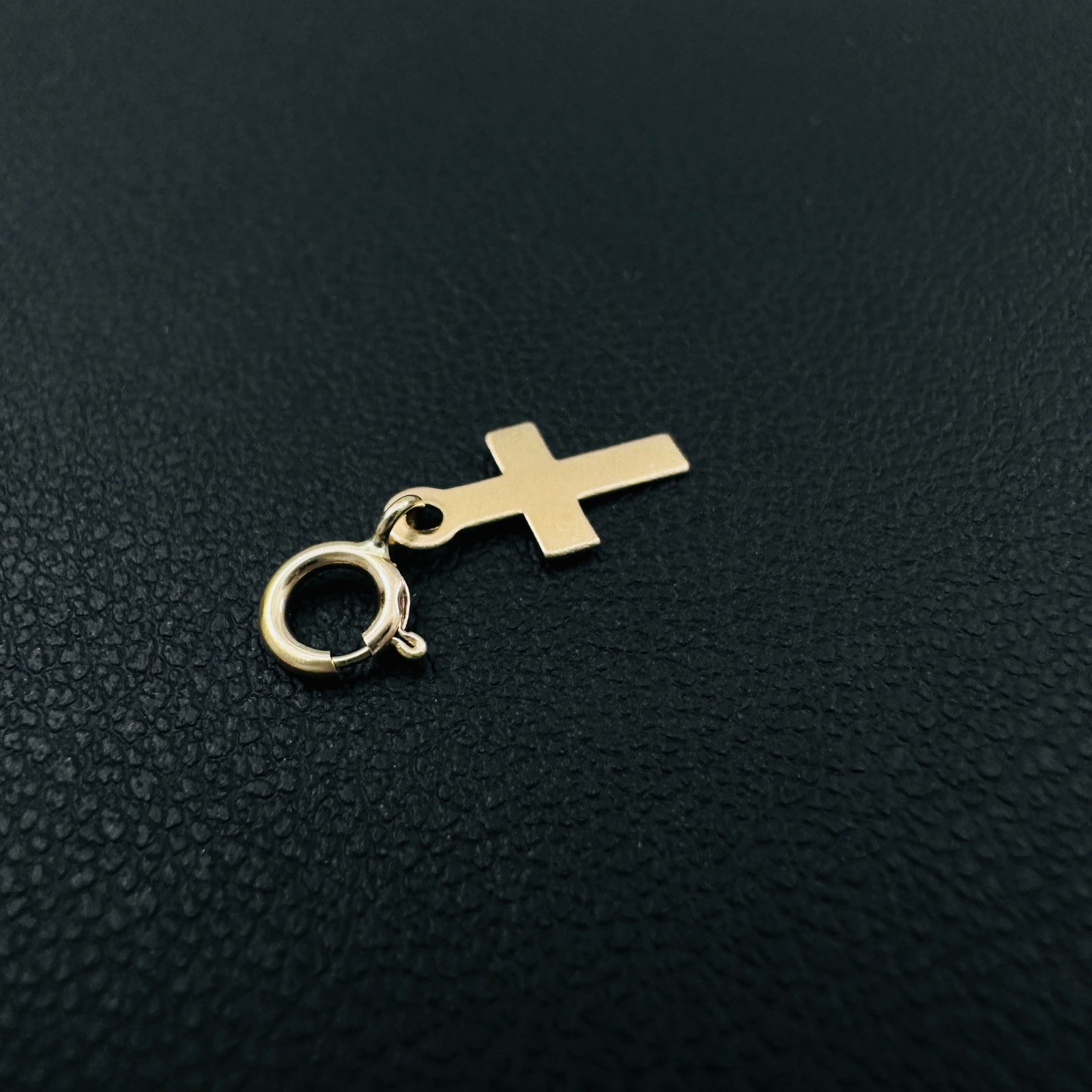 14K Solid Yellow Gold 10mm Mini Petite Cross Charm Pendant w/Spring Clasp