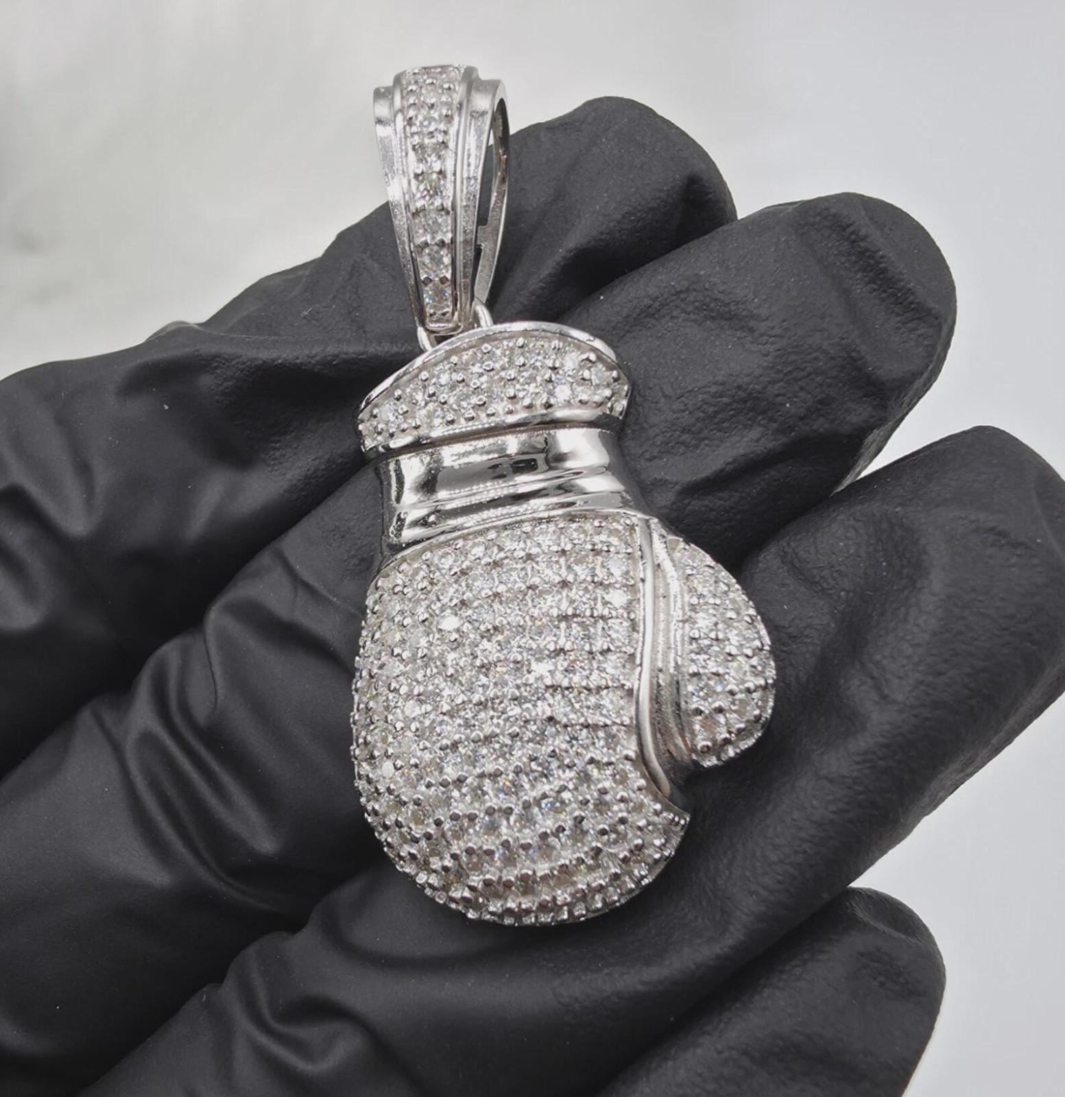 1Ct Round Lab Created Moissanite Boxing Gloze Pendant 14K White Gold Plated