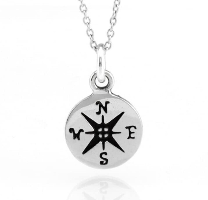 Sterling Silver Small Compass Charm Necklace