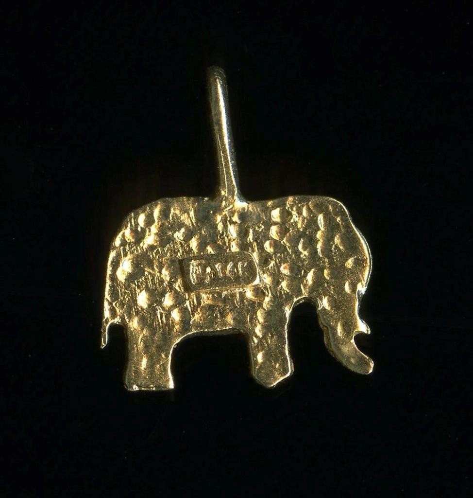 14K .93 Gram 16mm Fine Solid Yellow Gold Elephant Animal Pendant Charm *PE