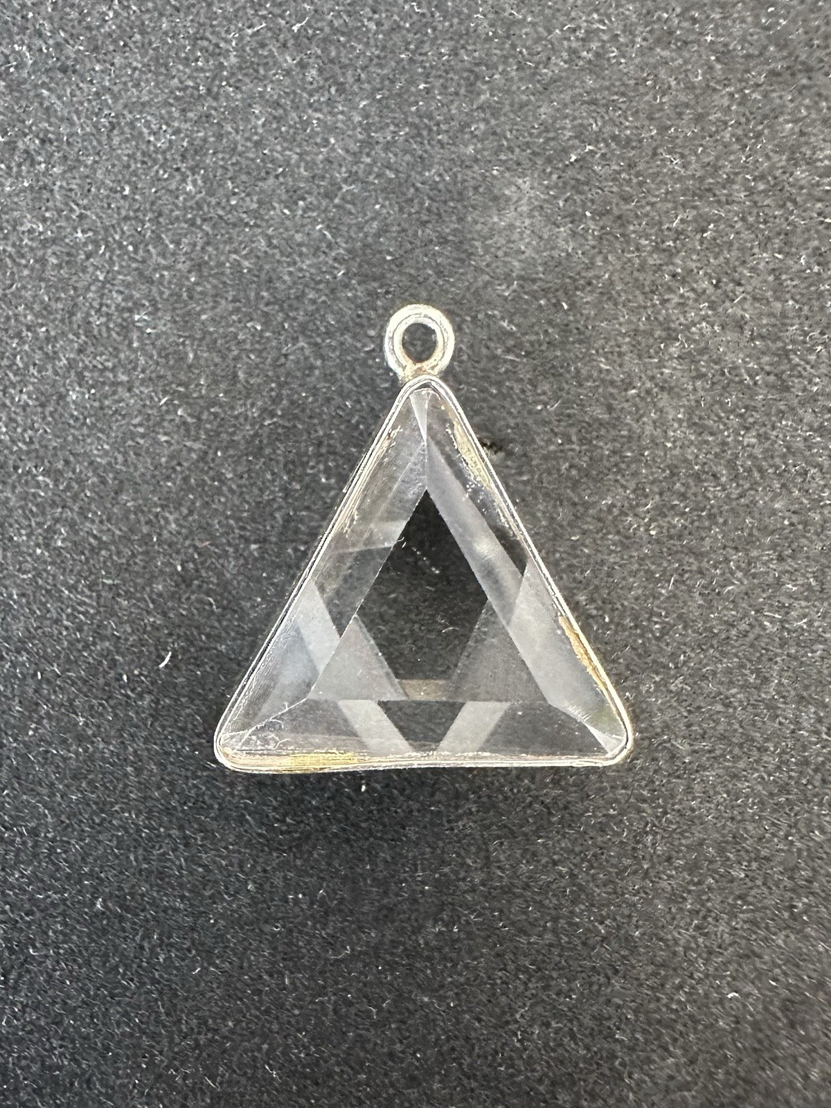 Vintage 925 Sterling Silver Triangle Clear Quartz Pendant Bezel Setting