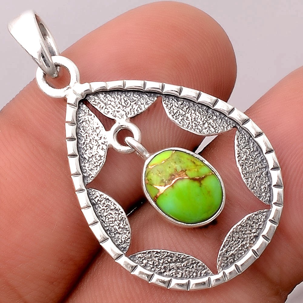 Copper Green Turquoise – Arizona 925 Sterling Silver Pendant Jewelry P-1478