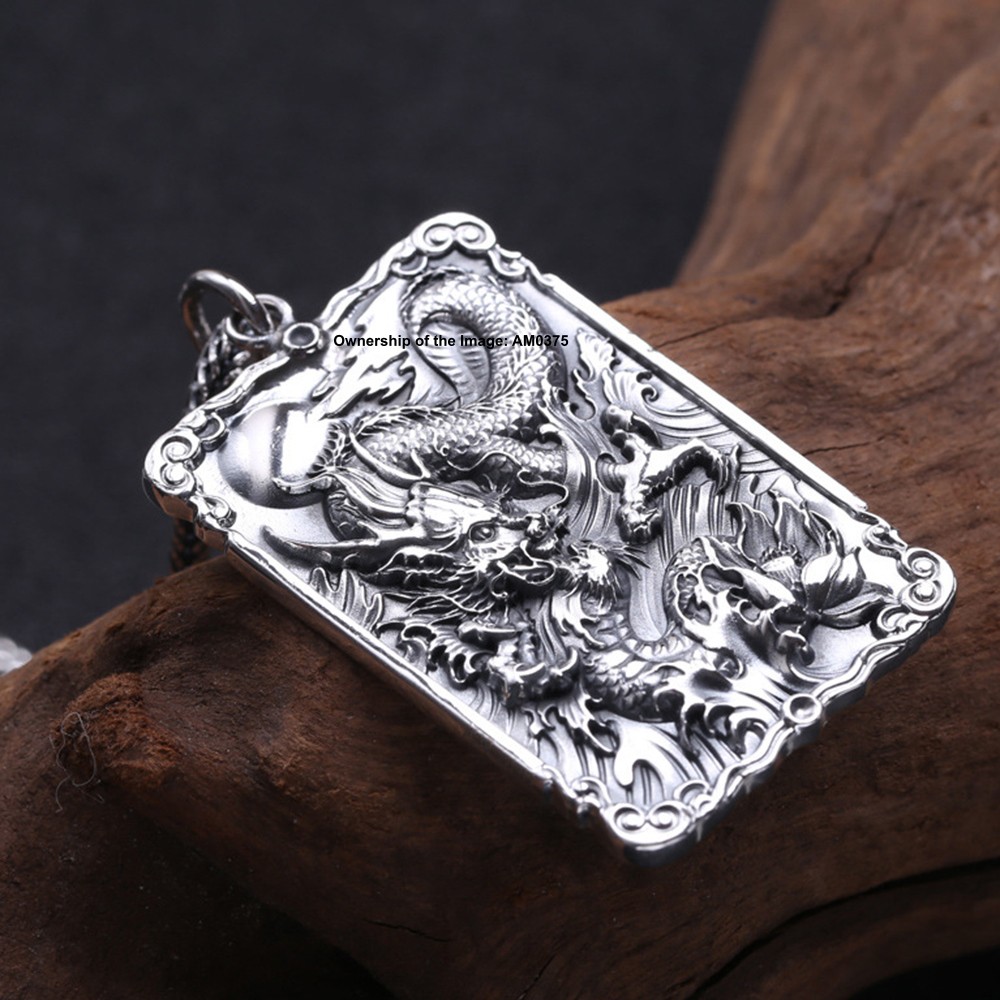 Solid 999 Fine Silver Pendant Chinese Dragon Pattern Amulet Pendant 55mm H