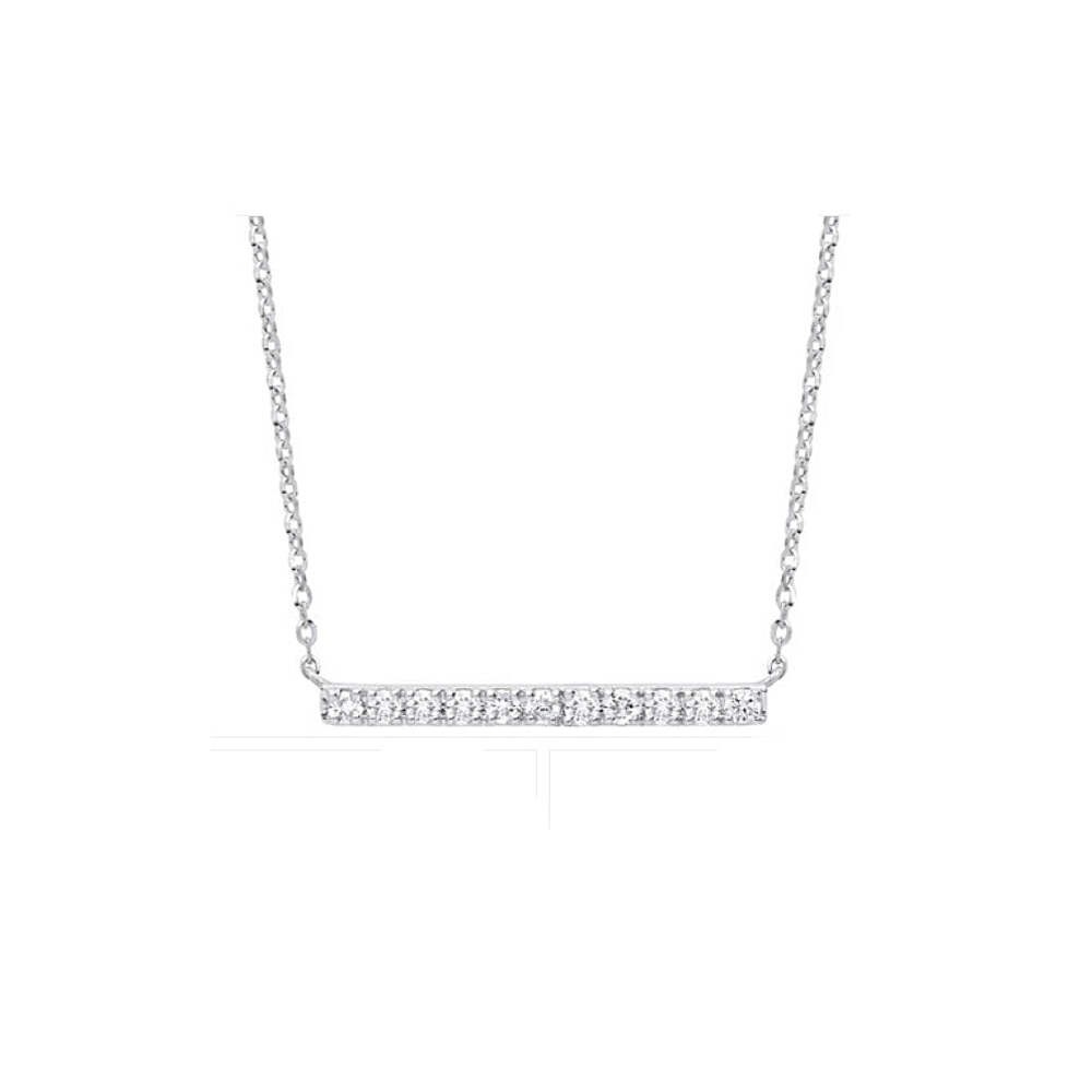 9ct White Gold 0.20ct Diamond Bar Necklace (18in/45cm) Chain Adjustable 16″ 17″