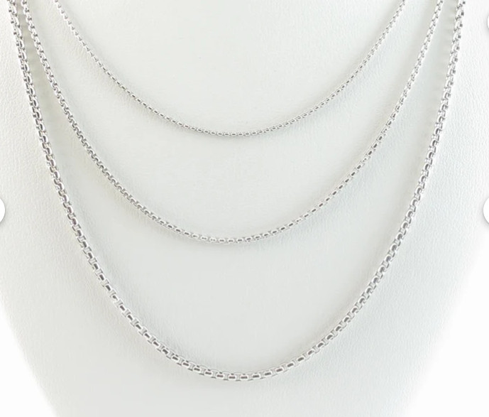 14kt White Gold 18″ ROUND Box Link Pendant Chain/Necklace 1.7 mm 3.5 grams