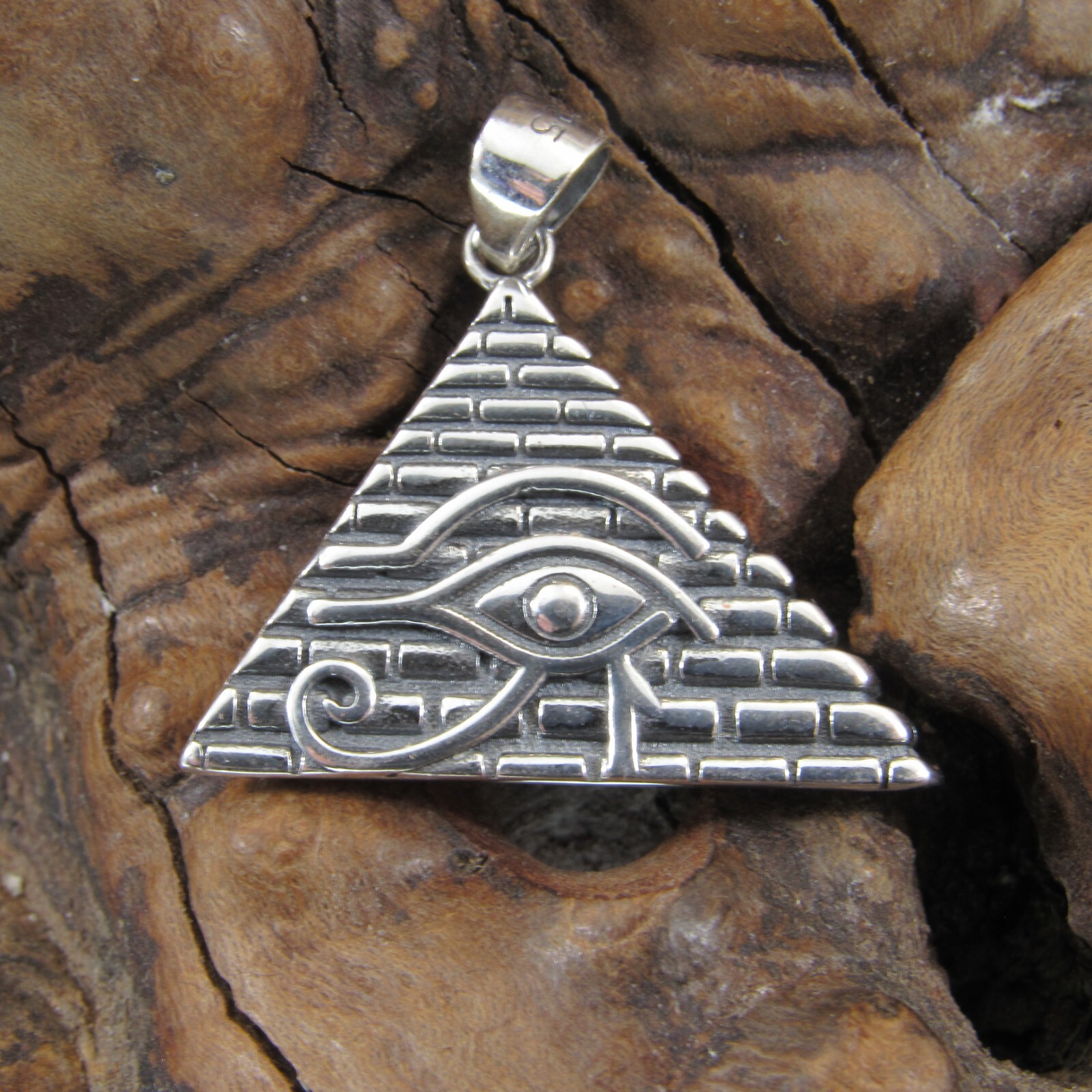 Solid 925 Sterling Silver Eye of Horus Pyramid Pendant, Ethnic Egyptian Jewelry
