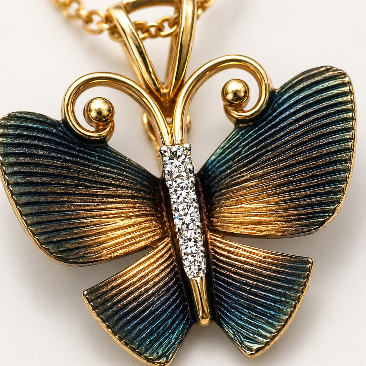 Natural Diamond Butterfly Pendant Necklace 14K Yellow Gold, Diamond Necklace