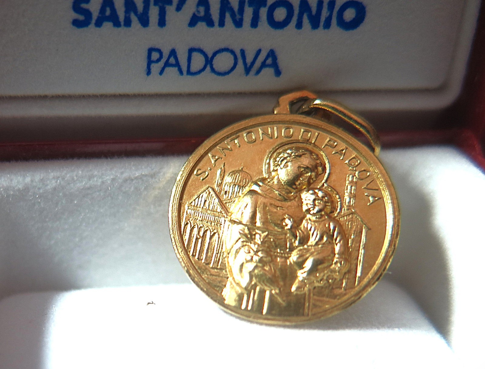 18K YELLOW GOLD ST SAINT ANTHONY PADUA SANT ANTONIO MEDAL MADE IN ITALY, 15 MM