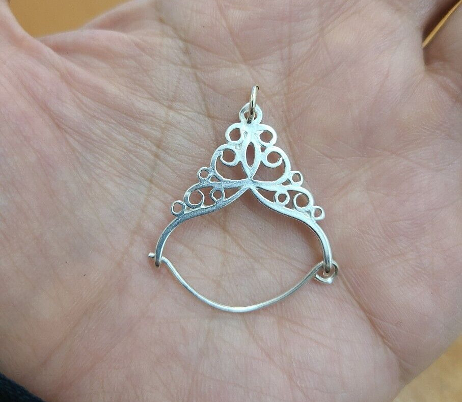 925 Solid Sterling Silver Large Charm Holder Pendant 1 1/2 inch Tall Made in USA