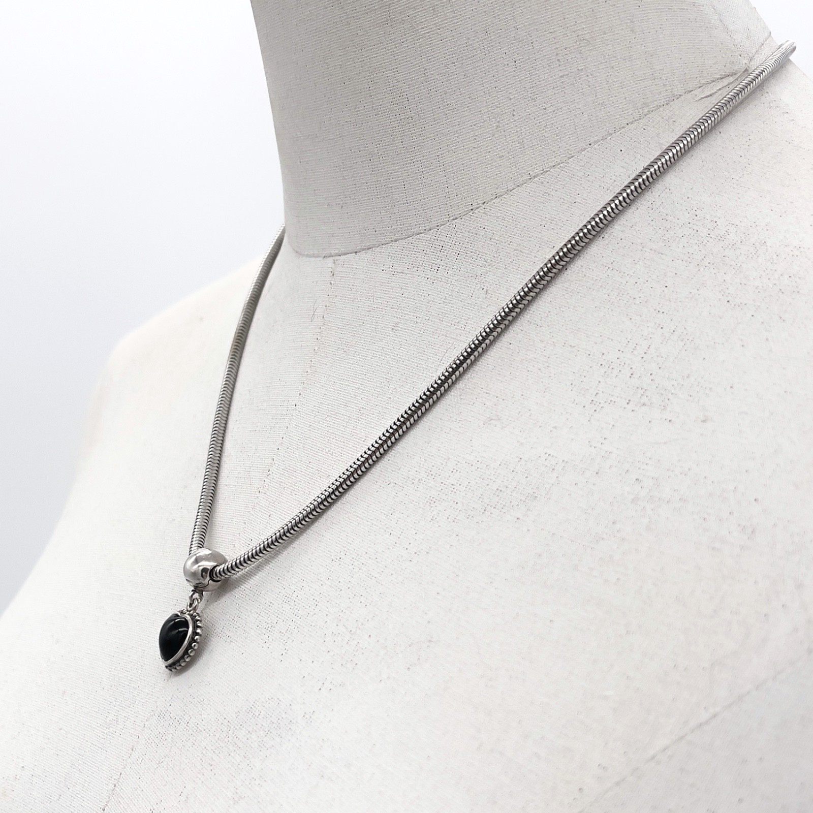 Persona 925 Silver Reversible Heart Snake Chain Necklace Black Stone 18” 24.8g