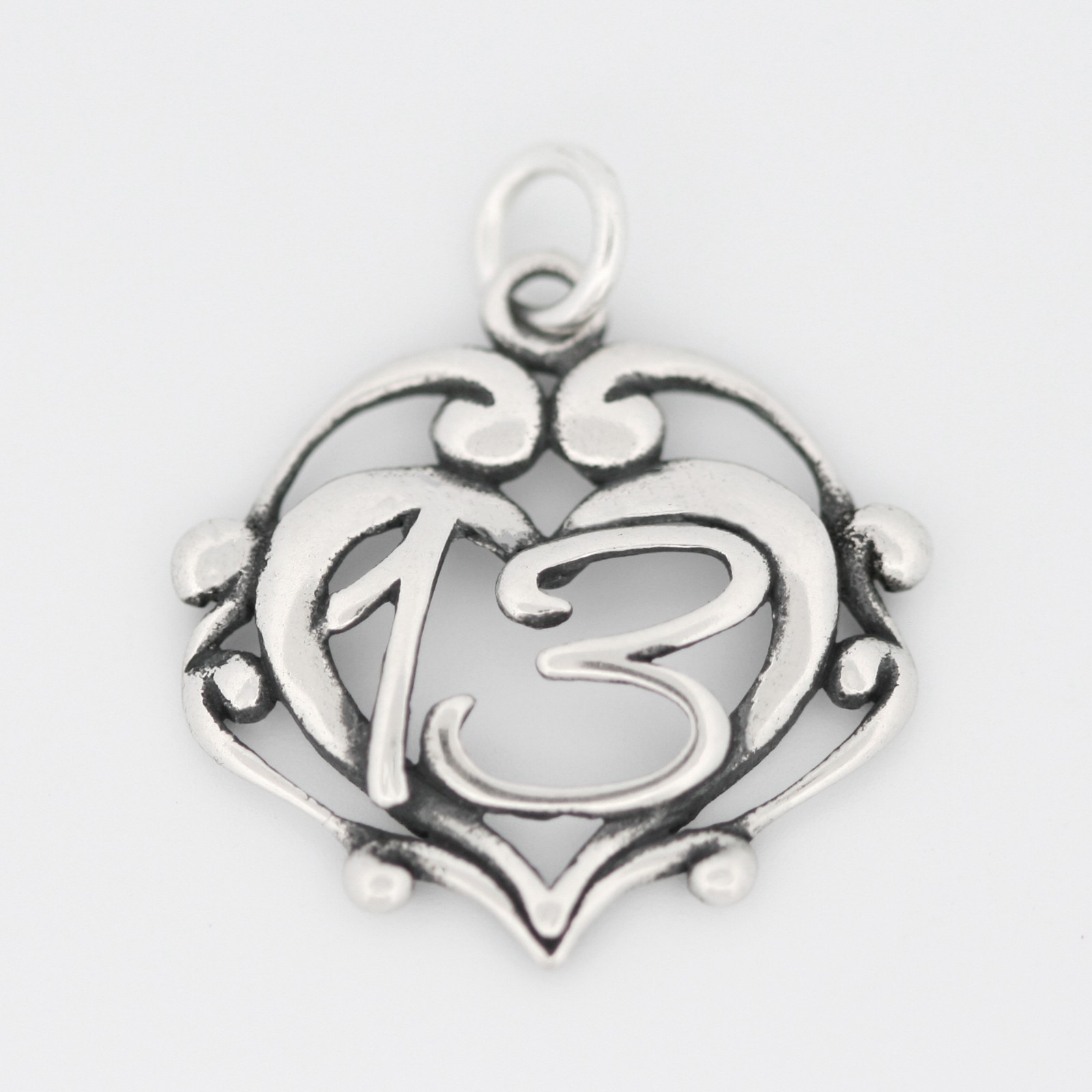Number 13 Heart 13th Birthday Anniversary 925 Sterling Silver Charm Pendant